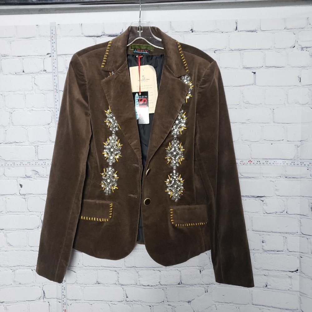 Spy Zone Exchange Los Angeles Beaded Brown Velvet Jacket Embellished NWT size XL